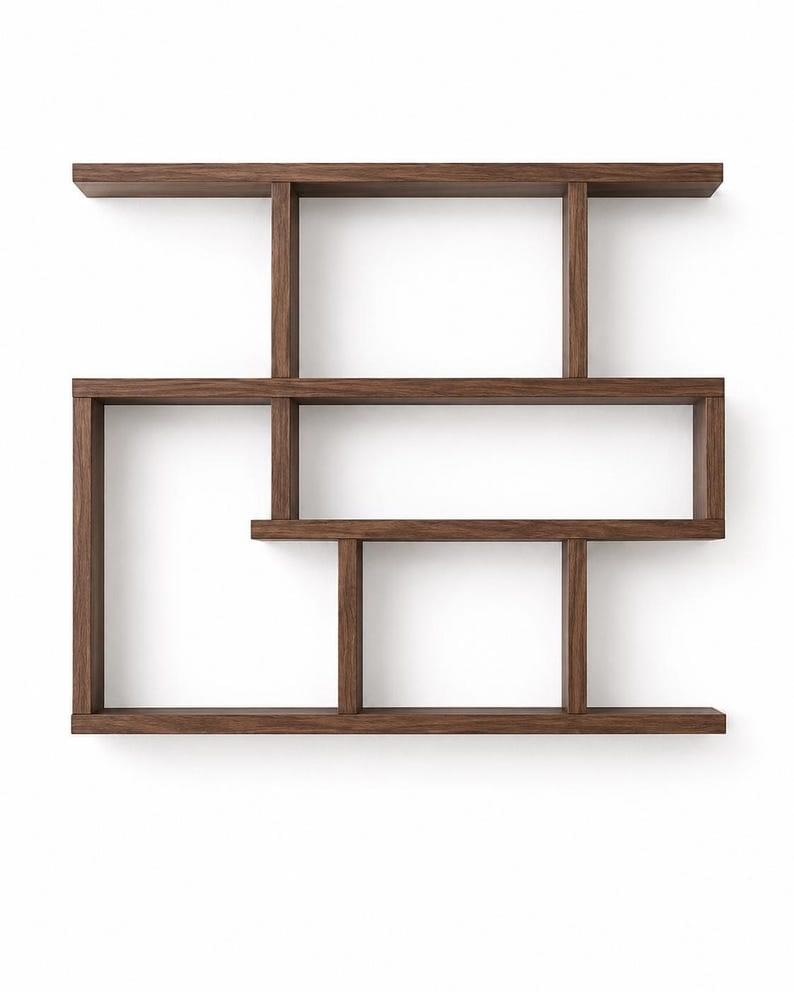 The Meridian Wooden Wall Display Shelf Handcrafted Geometric Wall Decor