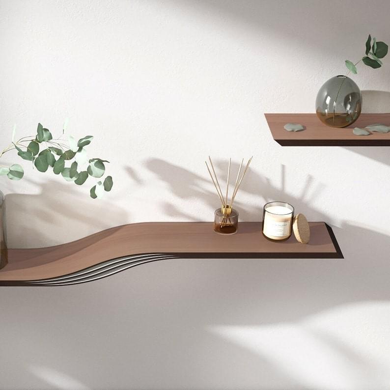 Floating Wave Wooden Wall Shelf