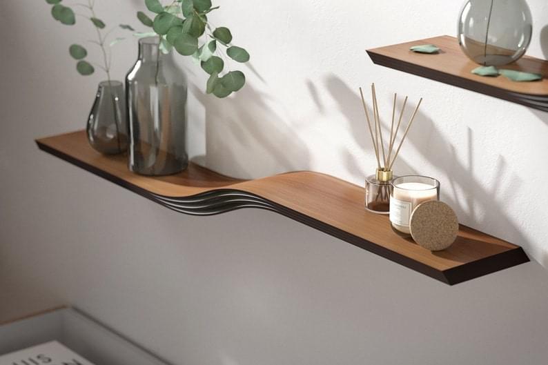 Floating Wave Wooden Wall Shelf