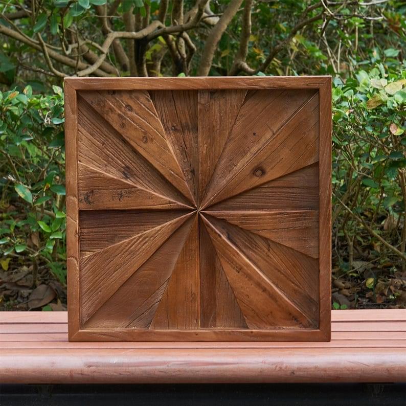 Handmade Reclaimed Elm Wall Art Rustic Geometric Wood Panel