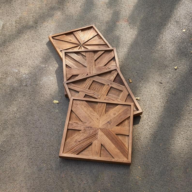 Handmade Reclaimed Elm Wall Art Rustic Geometric Wood Panel