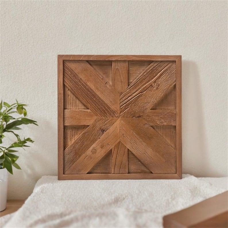 Handmade Reclaimed Elm Wall Art Rustic Geometric Wood Panel