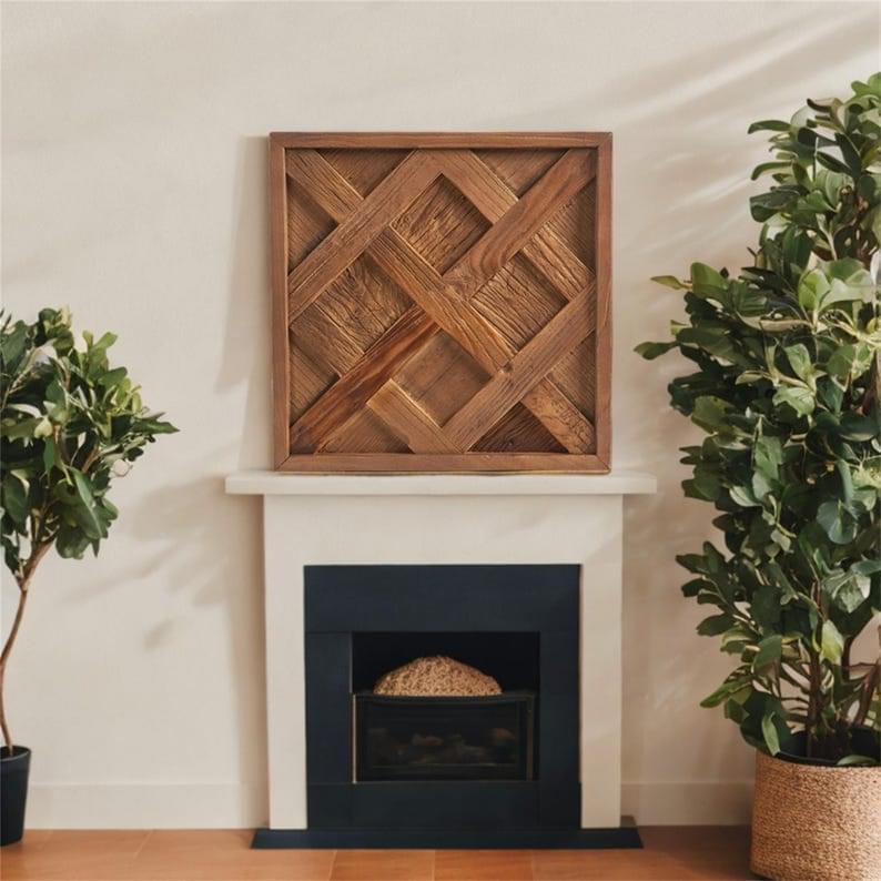 Handmade Reclaimed Elm Wall Art Rustic Geometric Wood Panel