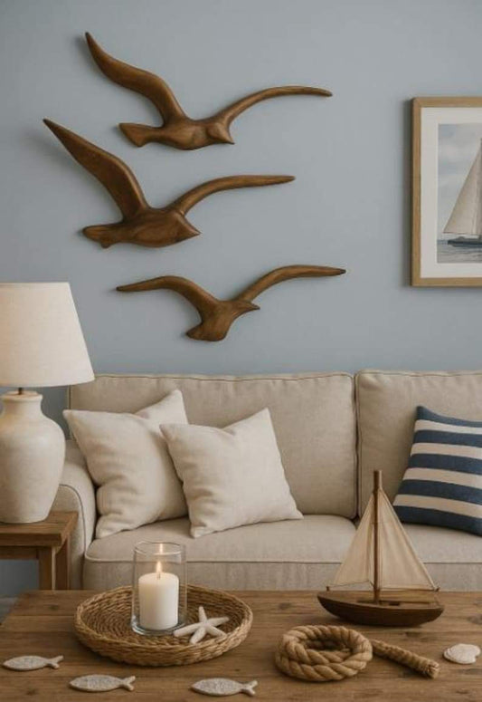 Wooden Seagulls Wall Decor 3-Piece Set