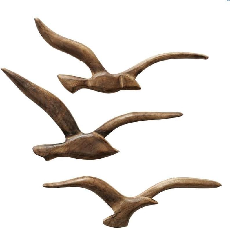 Wooden Seagulls Wall Decor 3-Piece Set