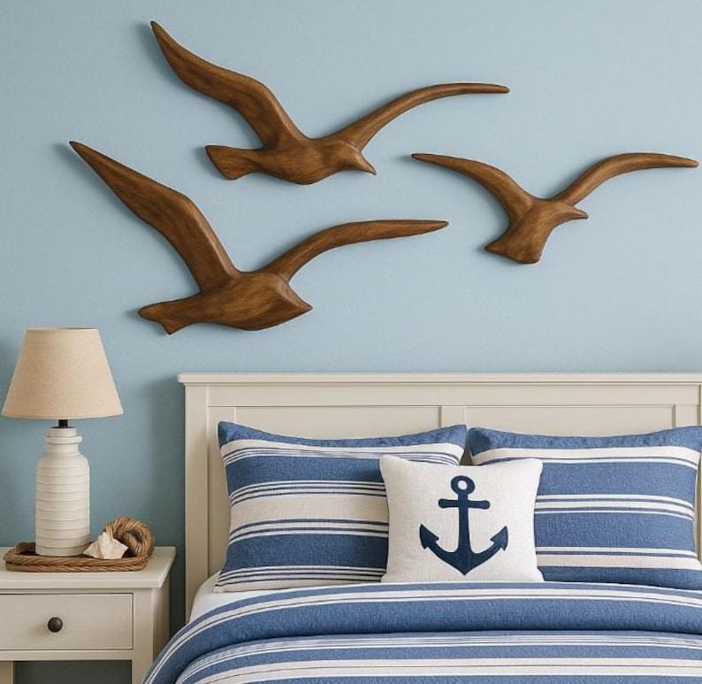 Wooden Seagulls Wall Decor 3-Piece Set