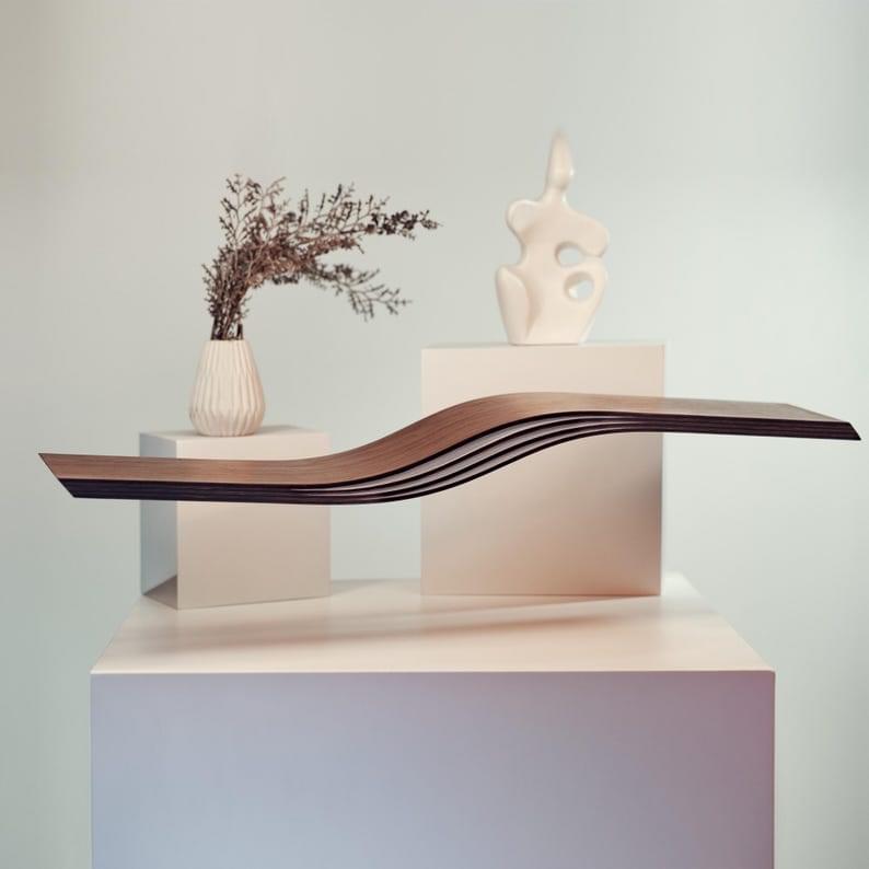 Floating Wave Wooden Wall Shelf