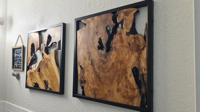 2-Piece Rustic Cedar Wall Sculptures Live Edge Wood Wall Art