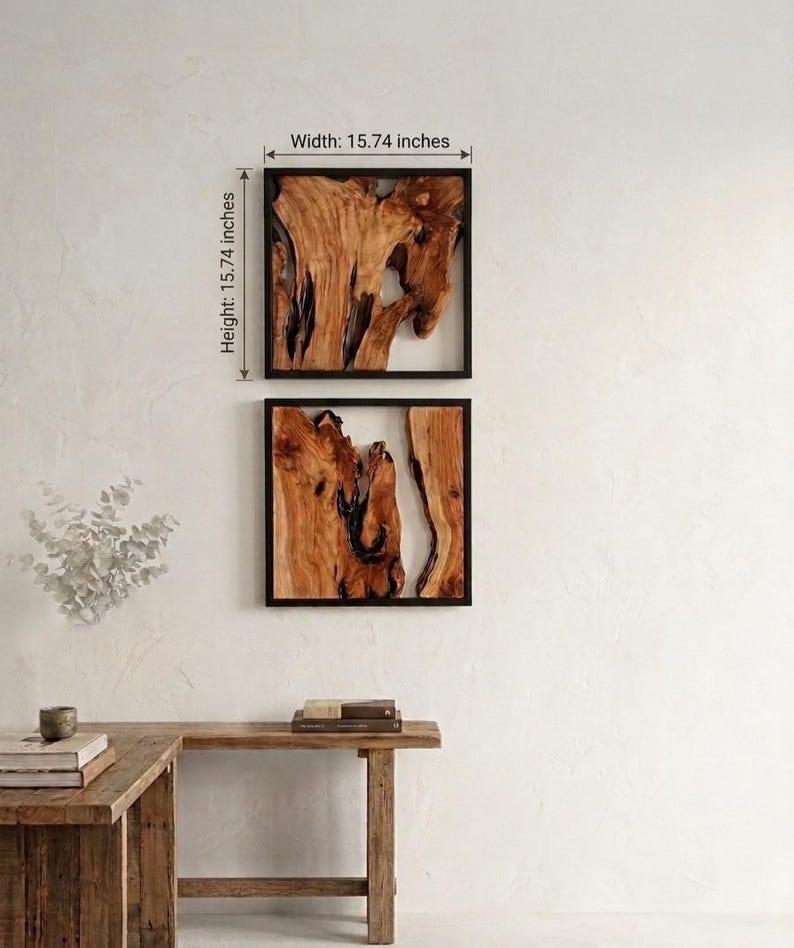 2-Piece Rustic Cedar Wall Sculptures Live Edge Wood Wall Art
