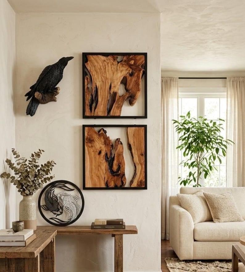 2-Piece Rustic Cedar Wall Sculptures Live Edge Wood Wall Art