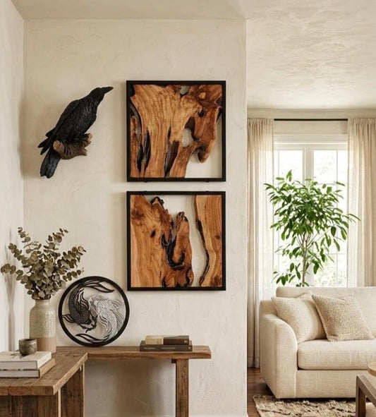 2-Piece Rustic Cedar Wall Sculptures Live Edge Wood Wall Art