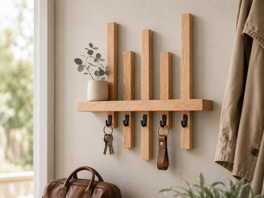 Oak Entryway Wall Shelf Handmade Wall-Mounted Key Holder