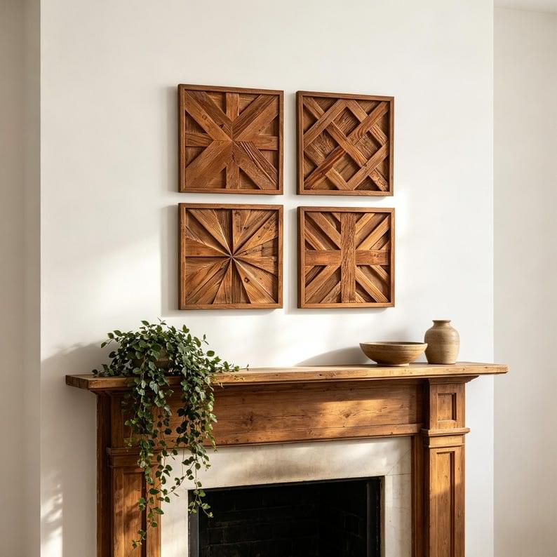 Handmade Reclaimed Elm Wall Art Rustic Geometric Wood Panel