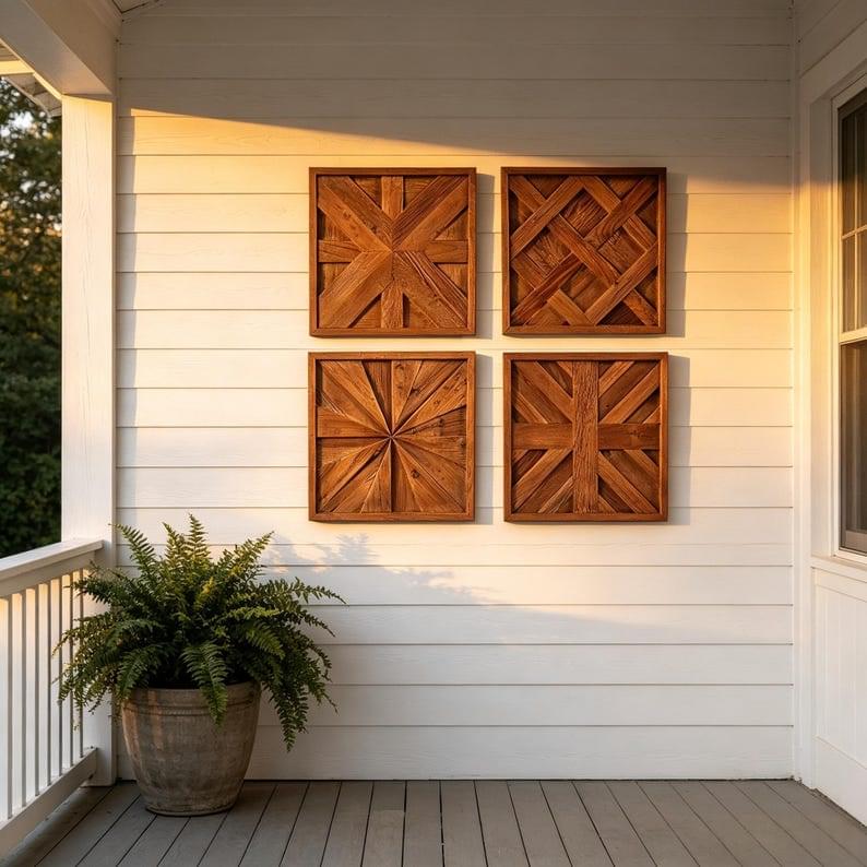 Handmade Reclaimed Elm Wall Art Rustic Geometric Wood Panel