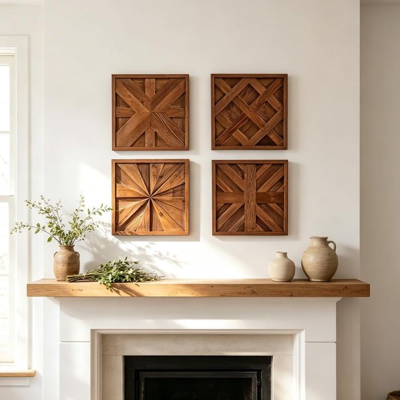 Handmade Reclaimed Elm Wall Art Rustic Geometric Wood Panel