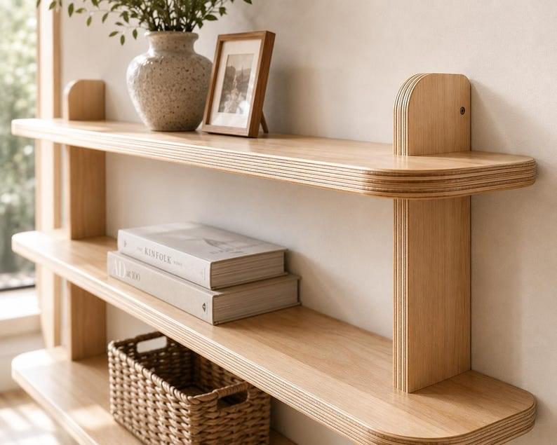 Handcrafted Wooden Wall Shelf Scandinavian Floating Wall Decor