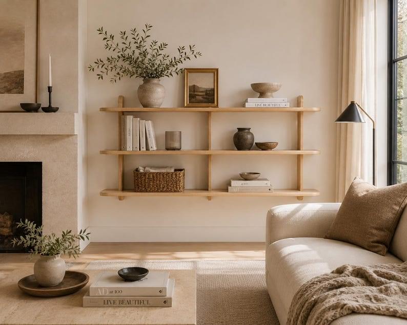 Handcrafted Wooden Wall Shelf Scandinavian Floating Wall Decor