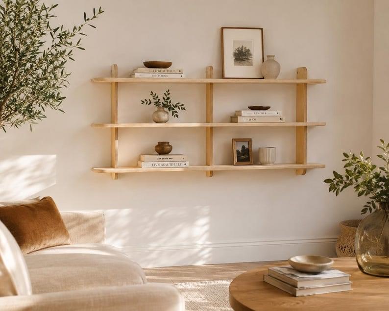Handcrafted Wooden Wall Shelf Scandinavian Floating Wall Decor