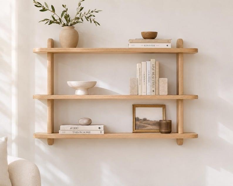 Handcrafted Wooden Wall Shelf Scandinavian Floating Wall Decor