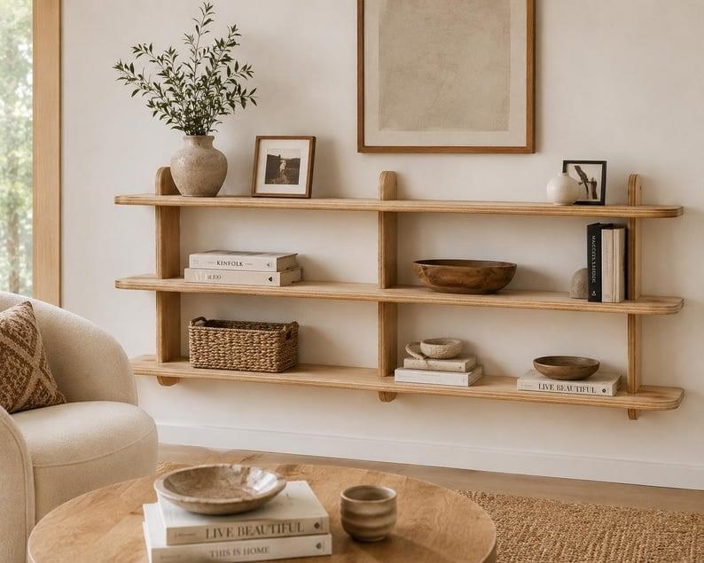 Handcrafted Wooden Wall Shelf Scandinavian Floating Wall Decor