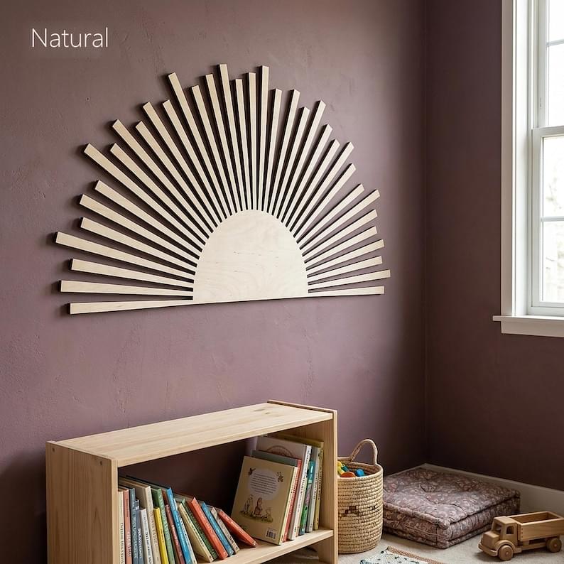 Wood Sun Wall Art  Modern Sunrise Decor