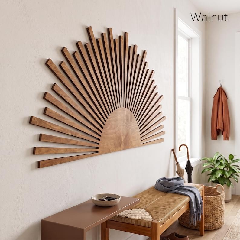 Wood Sun Wall Art  Modern Sunrise Decor