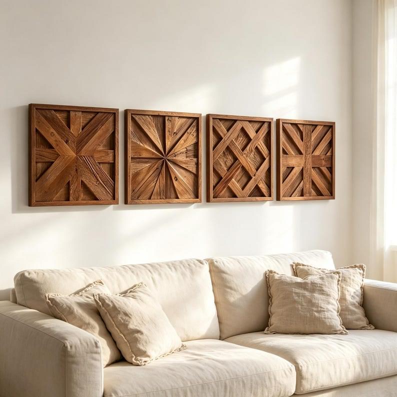 Handmade Reclaimed Elm Wall Art Rustic Geometric Wood Panel