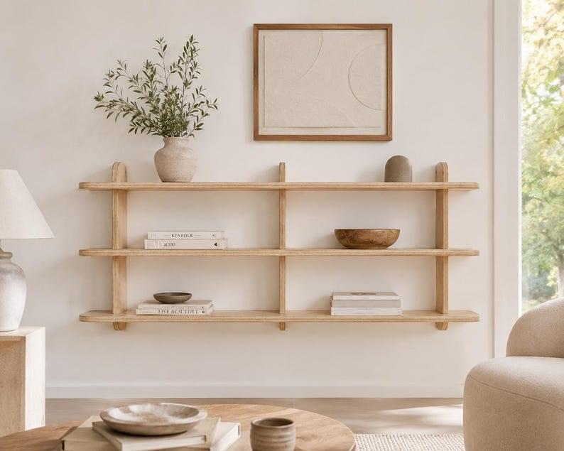 Handcrafted Wooden Wall Shelf Scandinavian Floating Wall Decor