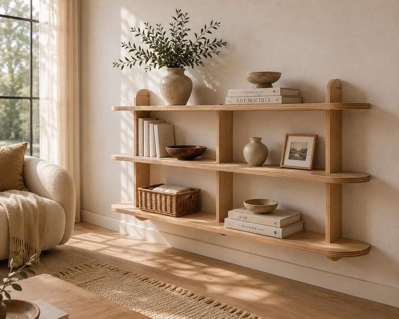 Handcrafted Wooden Wall Shelf Scandinavian Floating Wall Decor