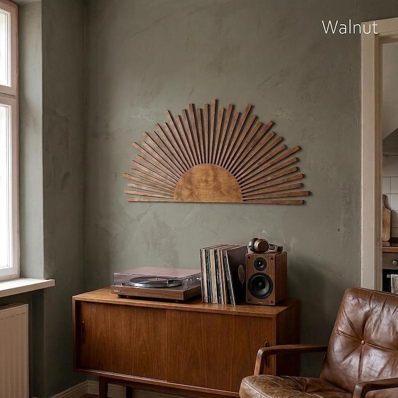 Wood Sun Wall Art  Modern Sunrise Decor