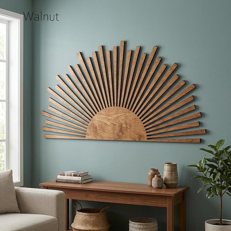 Wood Sun Wall Art  Modern Sunrise Decor