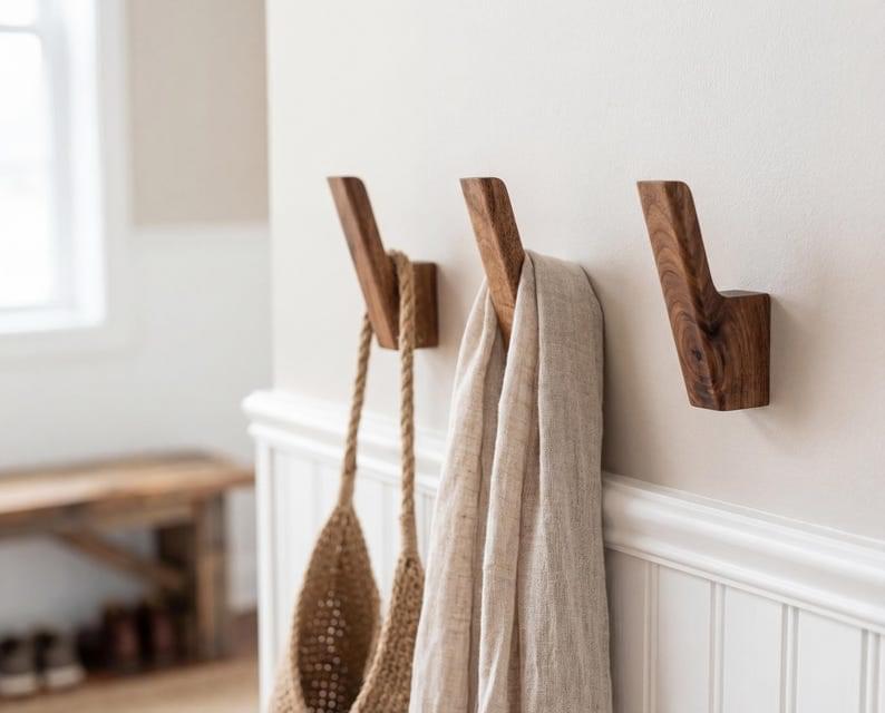Handcrafted Wooden Wall Hook  Minimalist Entryway & Home Decor