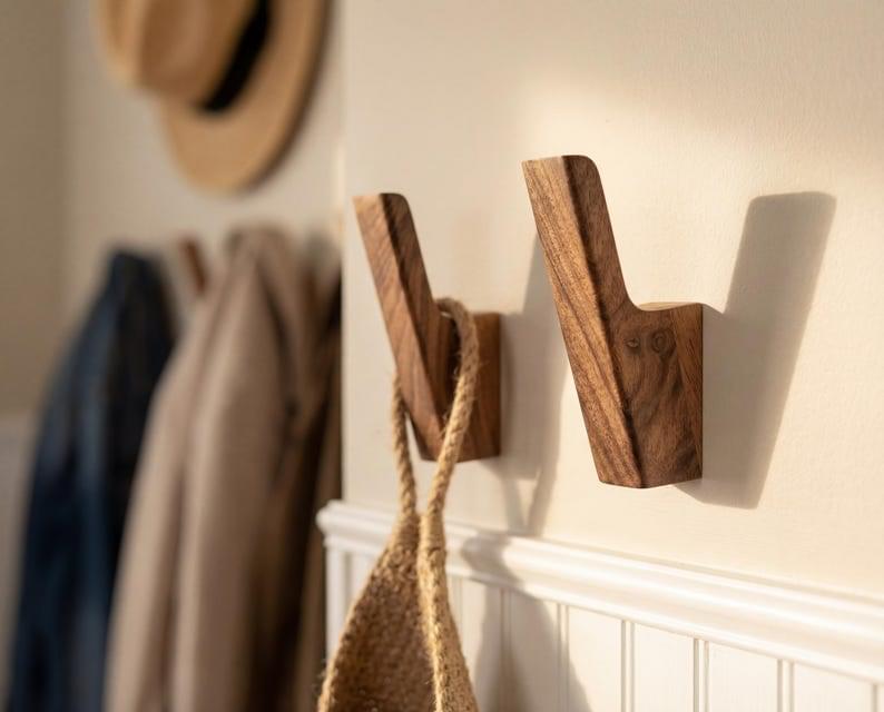 Handcrafted Wooden Wall Hook  Minimalist Entryway & Home Decor